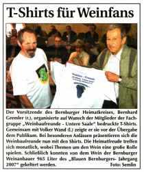 Pressebeitrag T-Shirts f&uuml;r Weinfans Wochenspiegel 20.02.2008